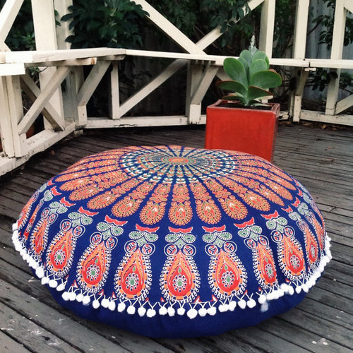 Round Cushion Ottoman Pouf Cover By RAJASTHANI HANDLOOMS