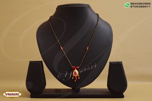 Traditional Black Bits - Gold Mangalsutra, Ruby Stone Accents, 3.2mm Thickness, Elegant Gift for Women