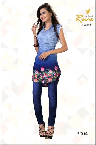 Cotton Kurtis - Cotton, L/XL Sizes, Sky Blue Color | Ladies Sleeveless, Printed Formal Style, Warranty Included