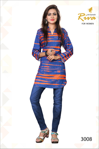 Blue Printed Cotton Kurtis Wholesales