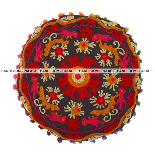 Embroidered Round Printed Cushion Cover