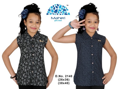 Girls Shirt - Cotton Denim Printed Top, Age 4-15 Years, Classic Style for Autumn Season