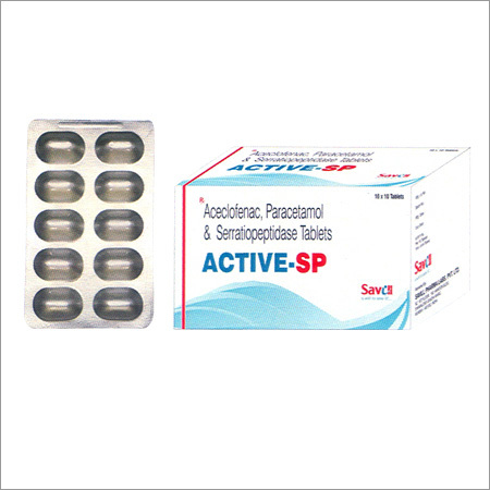 Active-Sp - Aceclofenac 100mg + Paracetamol 325mg + Serratiopeptidase 10mg Tablets, Pain and Inflammation Aid