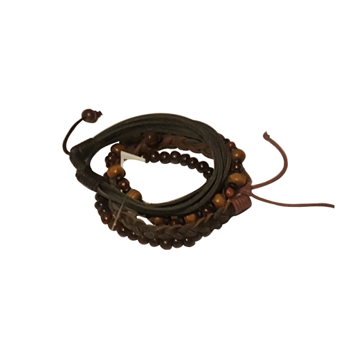 Dark Brown Men's Leather Bracelets Set