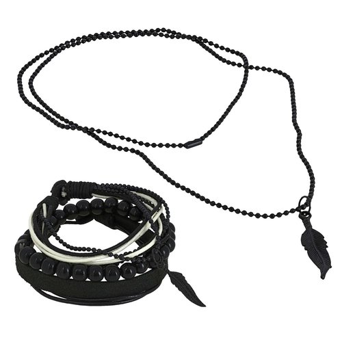 Mean;s Leather Bracelet With Long Wooden Chain