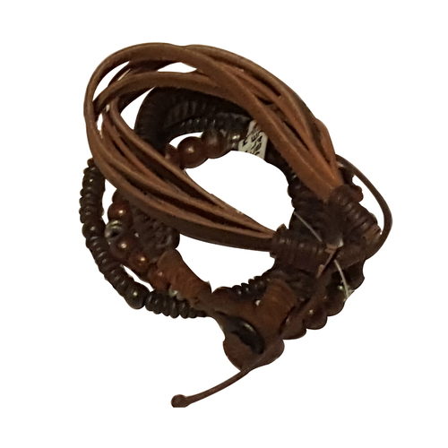 Brown Wood Beads and Leather Bracelets
