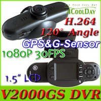 New Gps Car Dvr V2000gs Dash Camera Black Box Hd 1080p - 5mp, 1.5" Lcd Screen, 120â° Wide Angle, H.264 Compression, Gps Logger, G-sensor, Cycle Recording