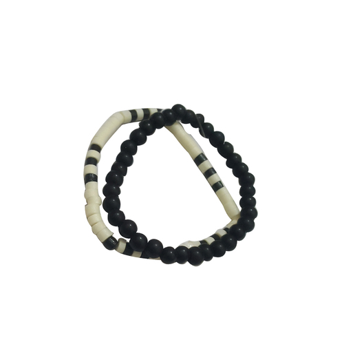 Black and White Men's Wooden Beaded Bracelet - Wood and Leather, 7-8 Inches, Black and White | Stylish, Durable, Elegant Design