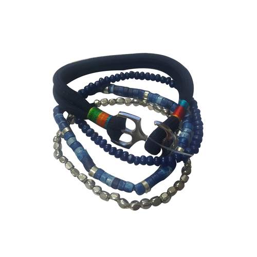 Men's Blue Woods and Leather Bracelet Set