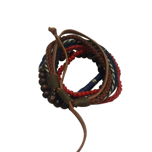 Red and Brown Men's Leather Bracelet