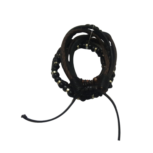 Black Brown Men's Leather Bracelets Set