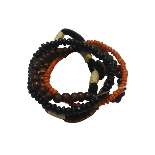 Orange Brown Wood Beads Men's Leather Bracelets Set