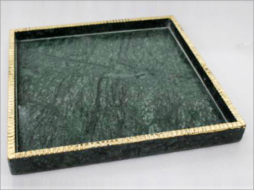 Serving Tray - Marble and Metal, 12x12 Inches, Green Color, Beveled Edge | Durable Material, Easy Cleaning, Elegant Design, Versatile Use