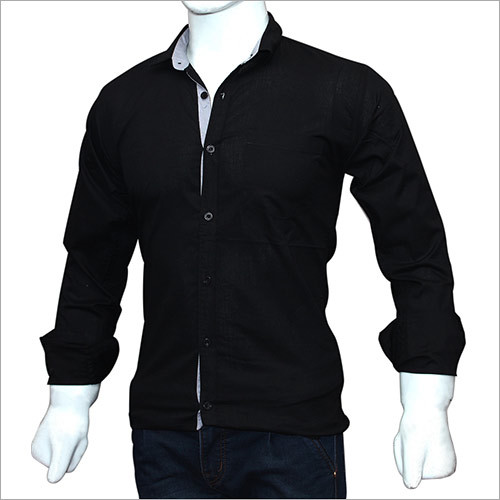 Mens Solid Black Casual Shirts