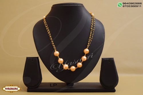 Fancy Traditional YMS - Gold Mangalsutra, 3.2mm Thickness | Women's Gift Jewelry with Ruby Accents