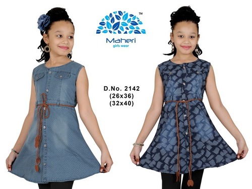 GIRLS TOP - Denim, Trendy Style, Dyed Pattern | Perfect for Fashion-Forward Young Girls Seeking Stylish and Comfortable Attire
