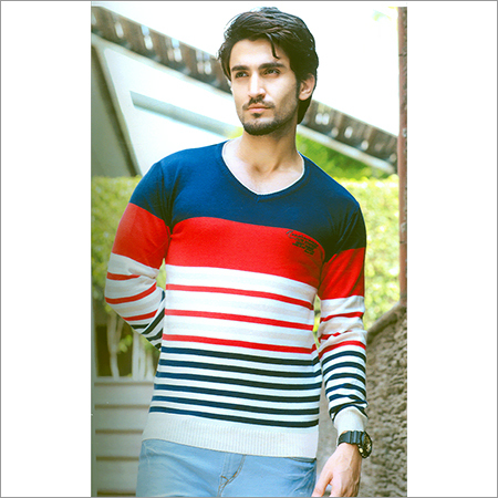 Multi Color Flat Knit Full Sleeves T-Shirt