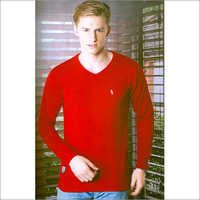 Mens Flat Knit Full Sleeves Red T-Shirt