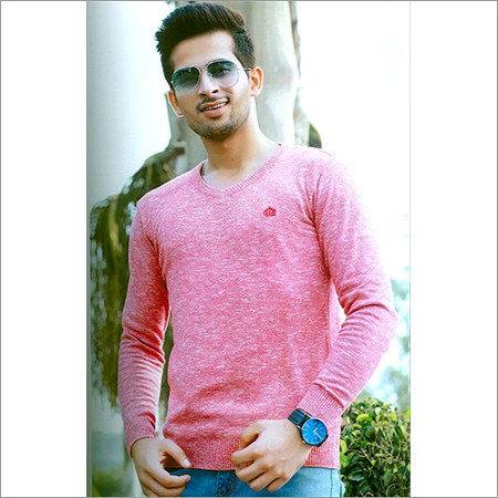 Woolen Flat Knit Full Sleeve Pink T 