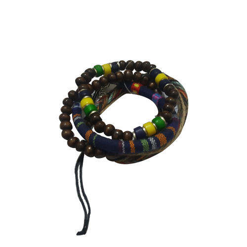 Multi Colored Woods Beads and Leather Men's Bracelet