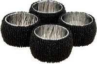 Black Glass Seed Beaded Napkin Rings Set Of 4 Pcs