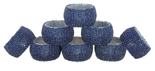 Blue Glass Beaded Napkin Rings Set Of 8 Pcs