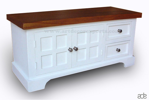 Metal Mango Wood White Painted Cabinet