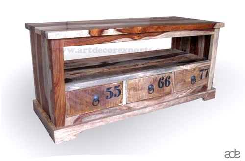 Natural Finish Sheesham Wood Vintage Tv Cabinet