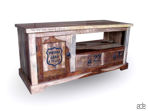 Natural Finish Sheesham Wood Vintage Tv Cabinet