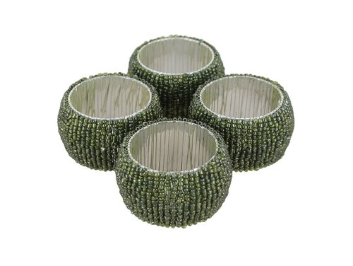 Dark Green Glass Beads Napkin Rings Set Of 4 Pcs