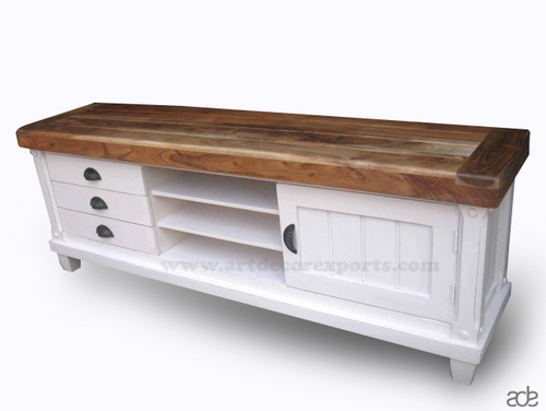Metal Mango Wood White Painted Tv Cabinet