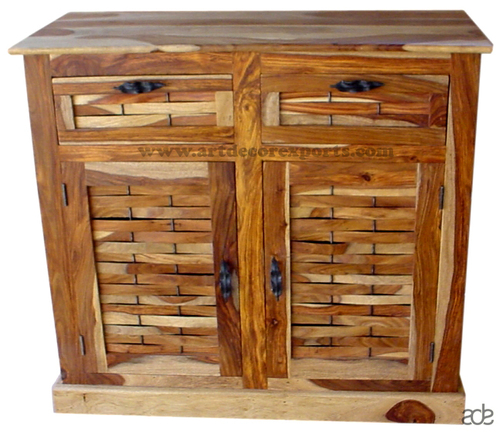 Natural Finish Indian Wood Lattice Cabinet