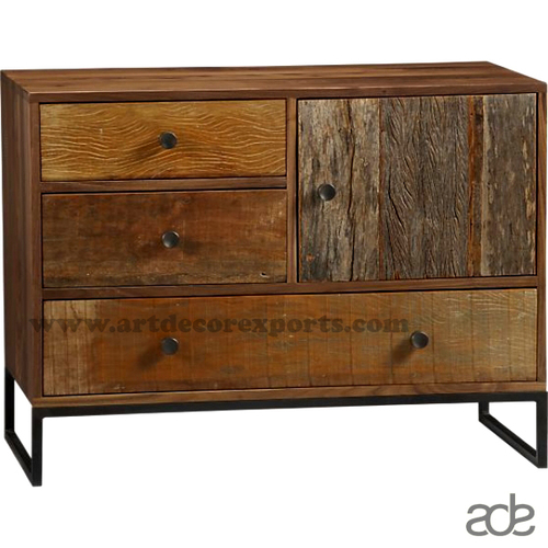Cabinet Chest With Stand - Metal and Wood, 110x40x50 cm | Natural Finish, Spacious Storage, Recessed Handles, Minimalist Design