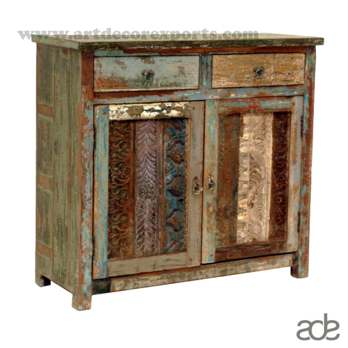 Natural Finish Vintage Block Print Cabinet