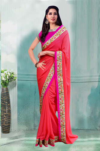Heavy Border Red Sarees - Silk, 5.5 Meters, 44 Inches | Embroidered Border, Elegant Design, Handcrafted