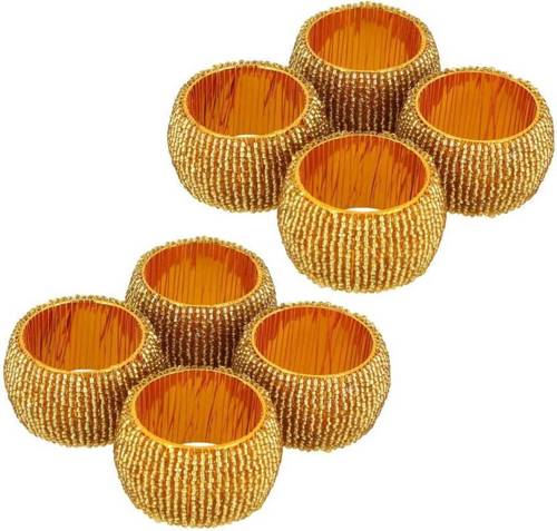 Golden Glass Beaded Napkin Rings Set Of 8 Pcs