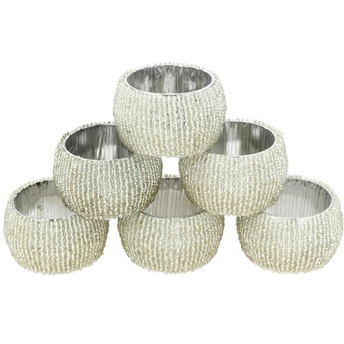 White Glass Beaded Napkin Rings Set Of 6 pcs