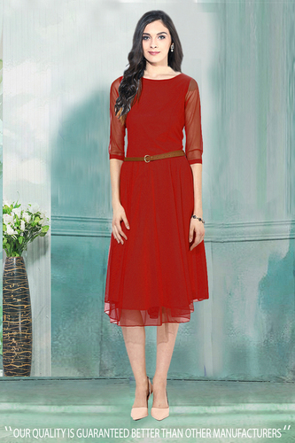 Red Prom Dress With Brown Belt Size: Medium