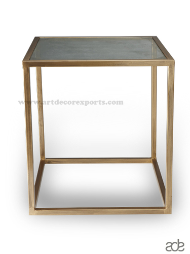 Glass Bedside - Mild Steel & Wood, 55x55x45 cm | Copper Finish, Intricate Designs, Luxury Aesthetic Appeal