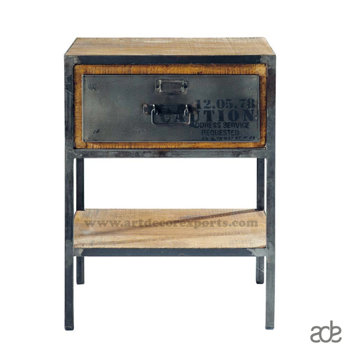 Powder Coat Industrial Wood Bedside