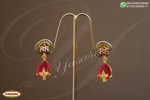 Golden And Red Cz Fancy Jumka