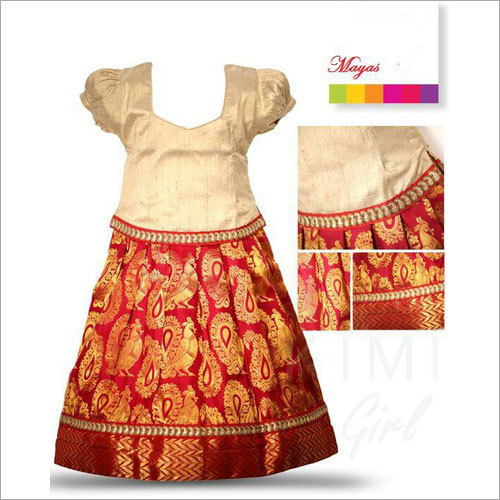 Golden And Red Kerala Pattu Pavada