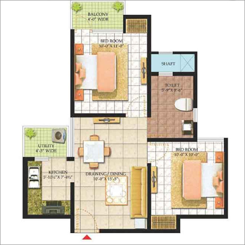 2 Bhk + Wc + Bath + 2 Balcony