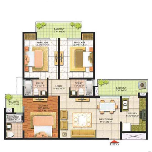 3 BHK + 3 Toilet + 3 Balcony