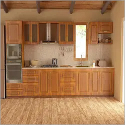 Wooden Modular Kitchen - MDF, Plywood & Particleboard | Modern Design, Customized Dimensions, Sliding Doors, Chemical Resistant, Eco-Friendly, Easy to Clean