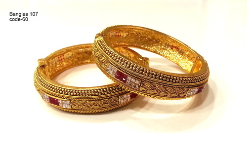 Bangle Set - Copper Alloy, Diamond Stones | Customizable Charm and Immaculate Finish
