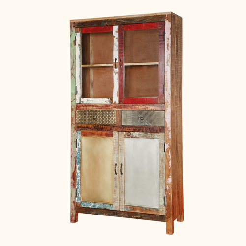 Reclaimed Wall Accent Cabinet - Reclaimed Wood 35W x 15.5D x 68H | Two Drawers Four Doors Armoire & Kitchen Storage