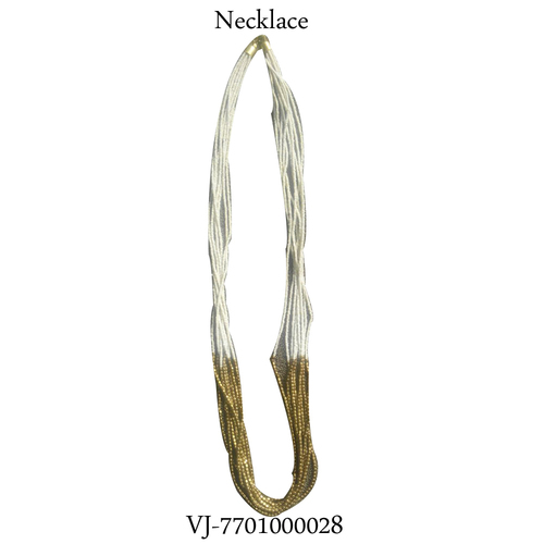 White and Gold Glass Beaded Long Necklace