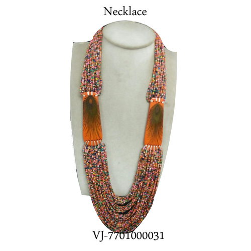Orange Glass Beaded With Pendent Necklace
