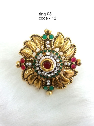 Finger Ring - Copper Alloy With Diamond | Antique Design By Skilled Artisans